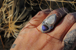 Rainbow Moonstone + Boulder Opal Ring - Size 7
