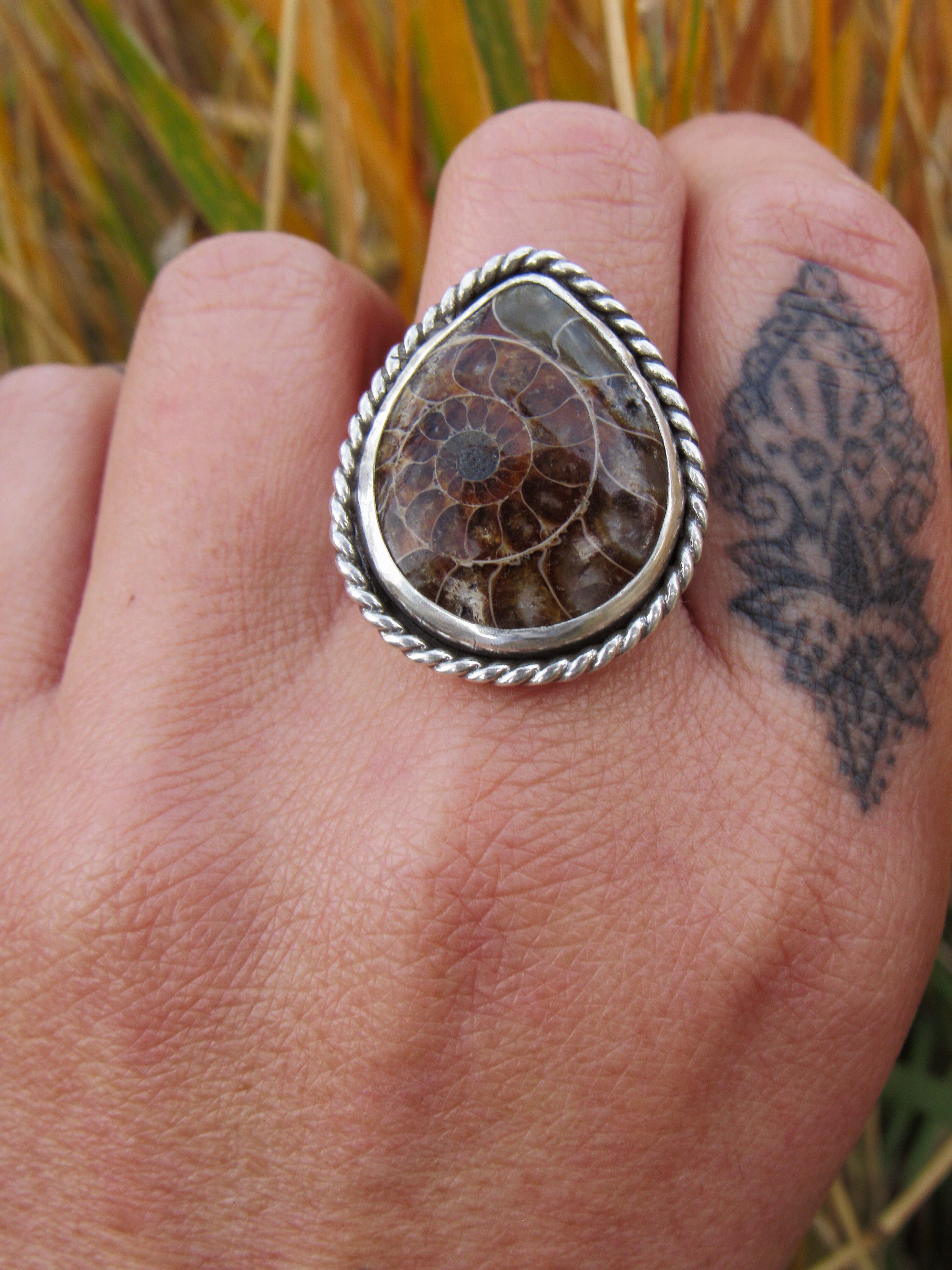 Fossilized Ammonite Ring - Size 8