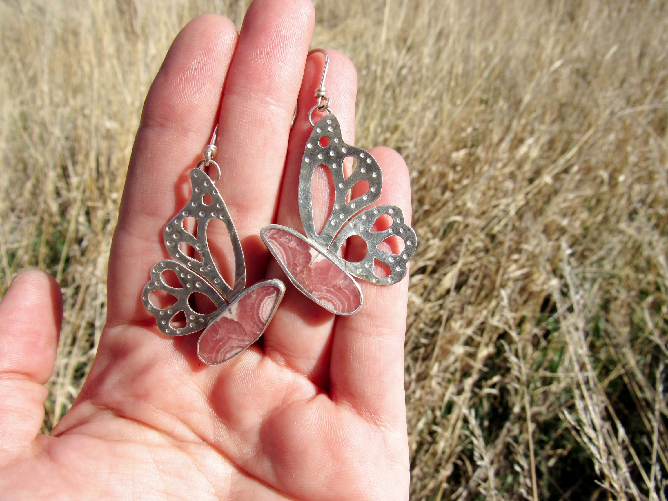 Rhodochrosite Butterfly Earrings