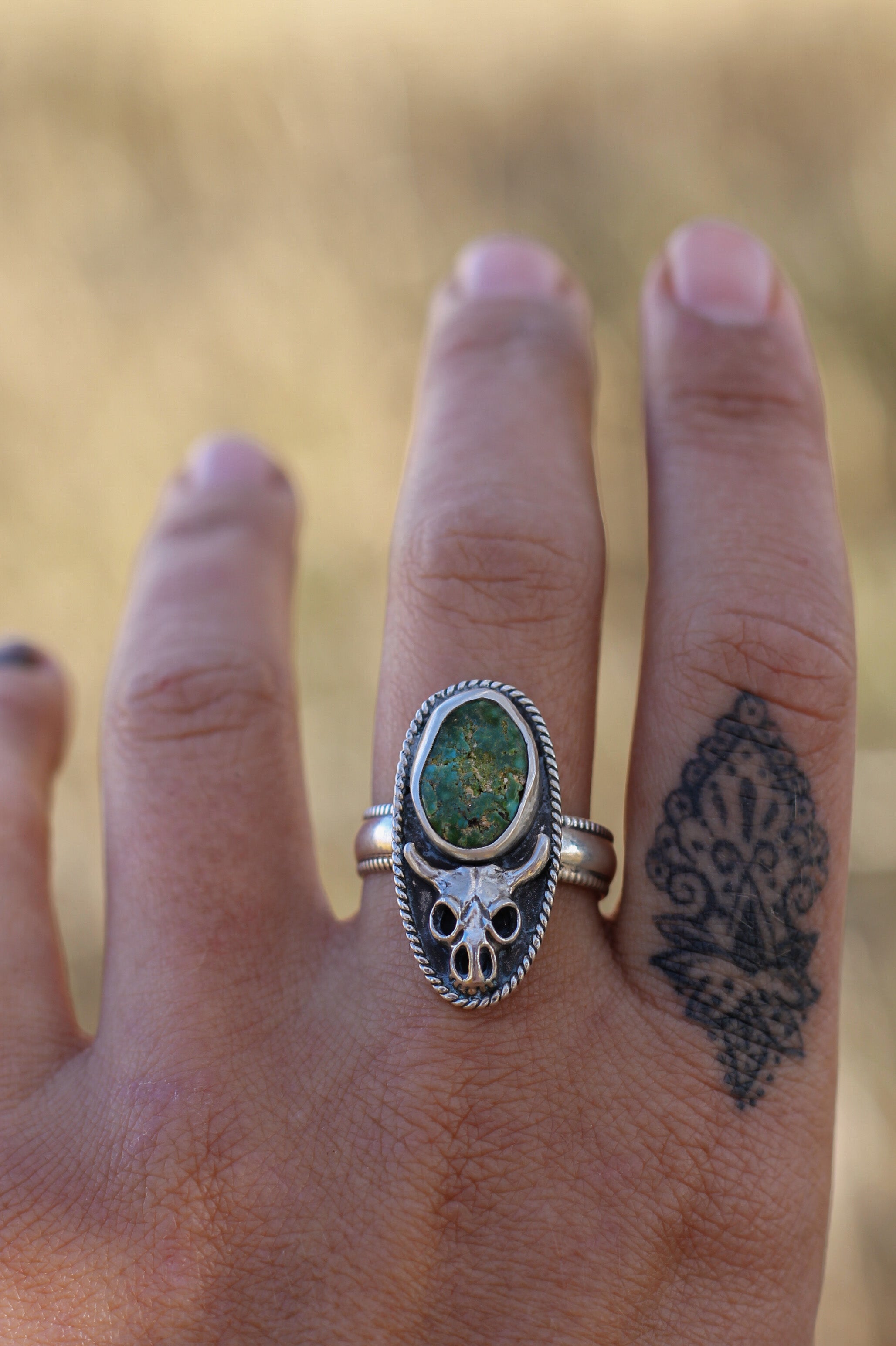 Turquoise Bull Skull Ring - Size 9.75