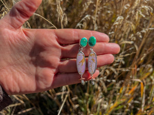 Phosphorsiderite + Sonoran Gold Turquoise Mushroom Earrings