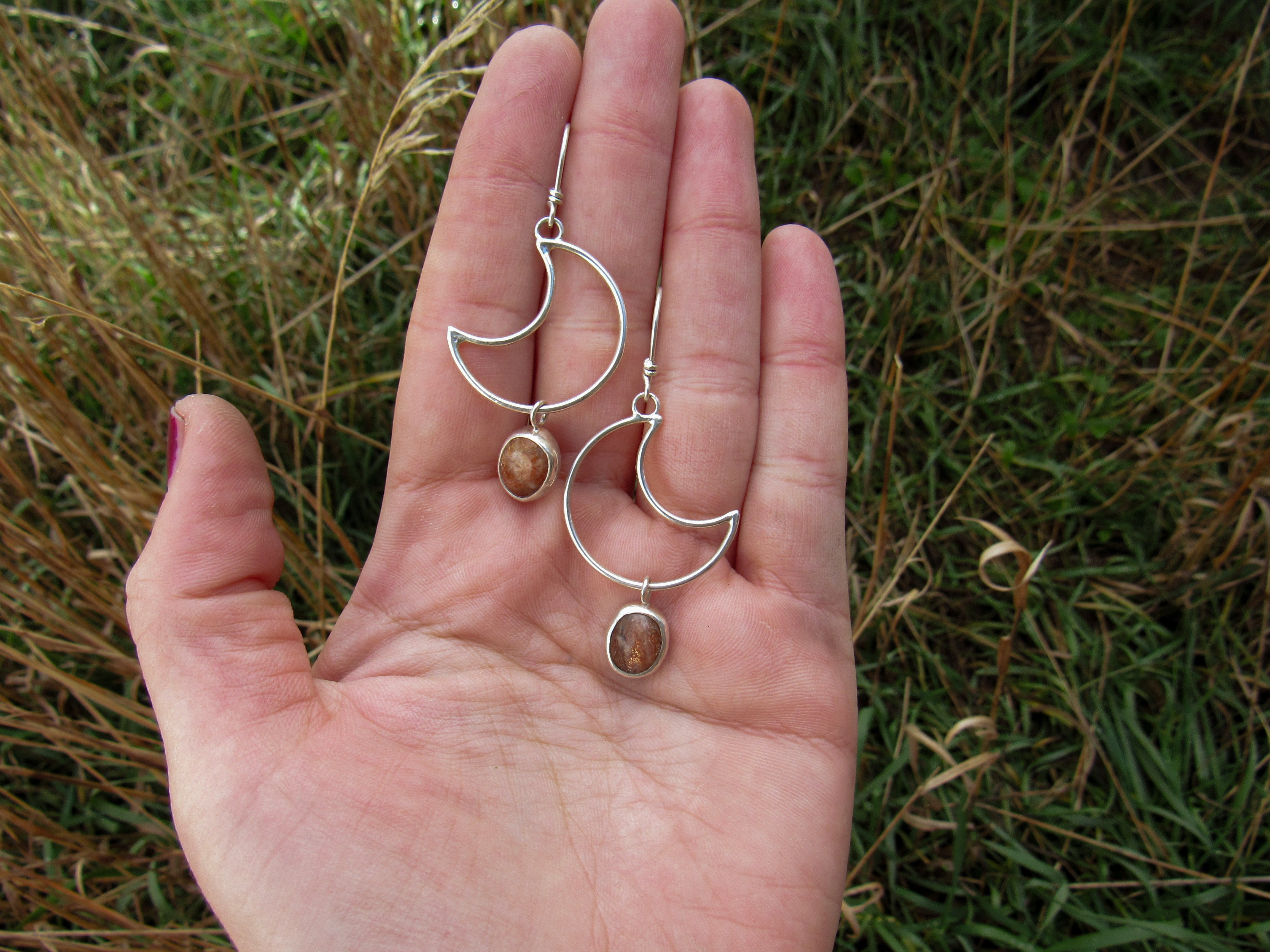 Sunstone Crescent Moon Earrings