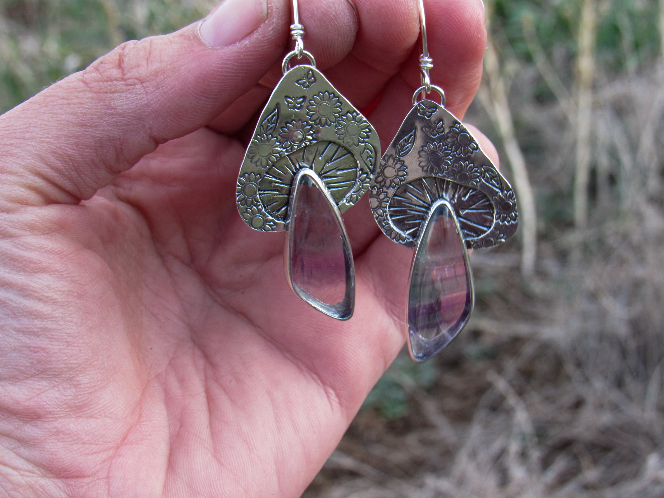 Fluorite Mushroom Earrings