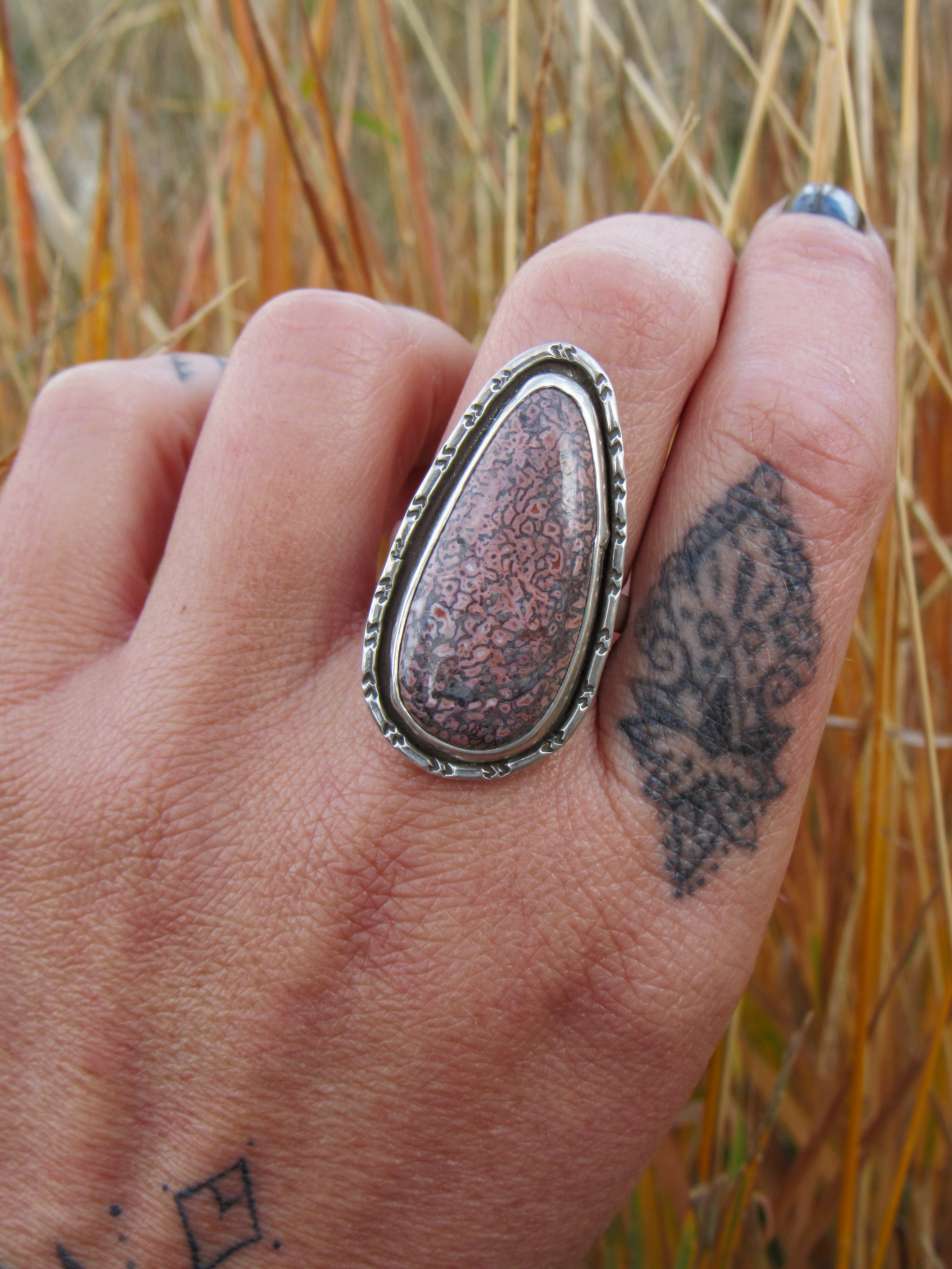 Fossilized Dinosaur Bone Ring - Size 7.75