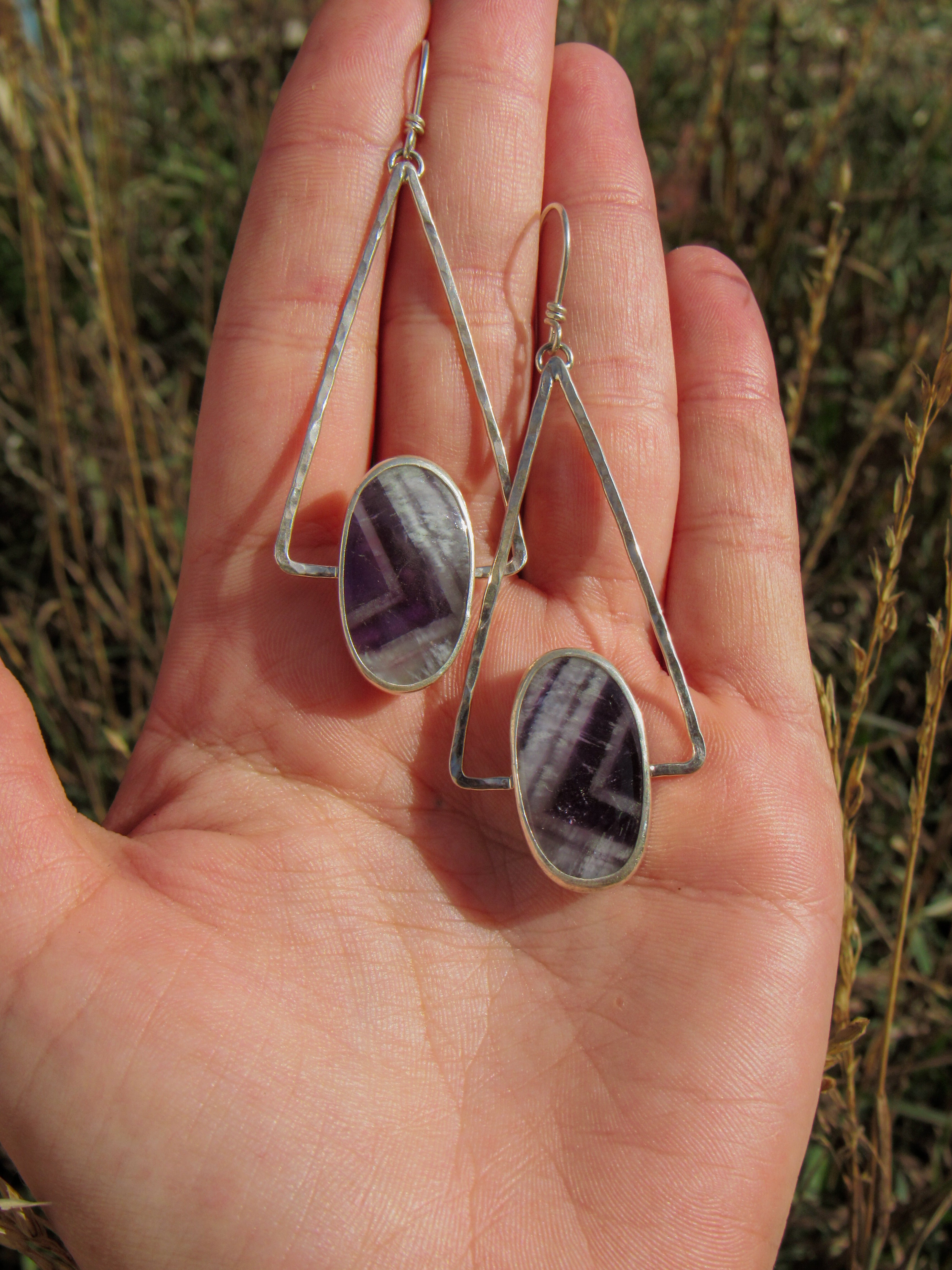 Chevron Amethyst Triangle Earrings