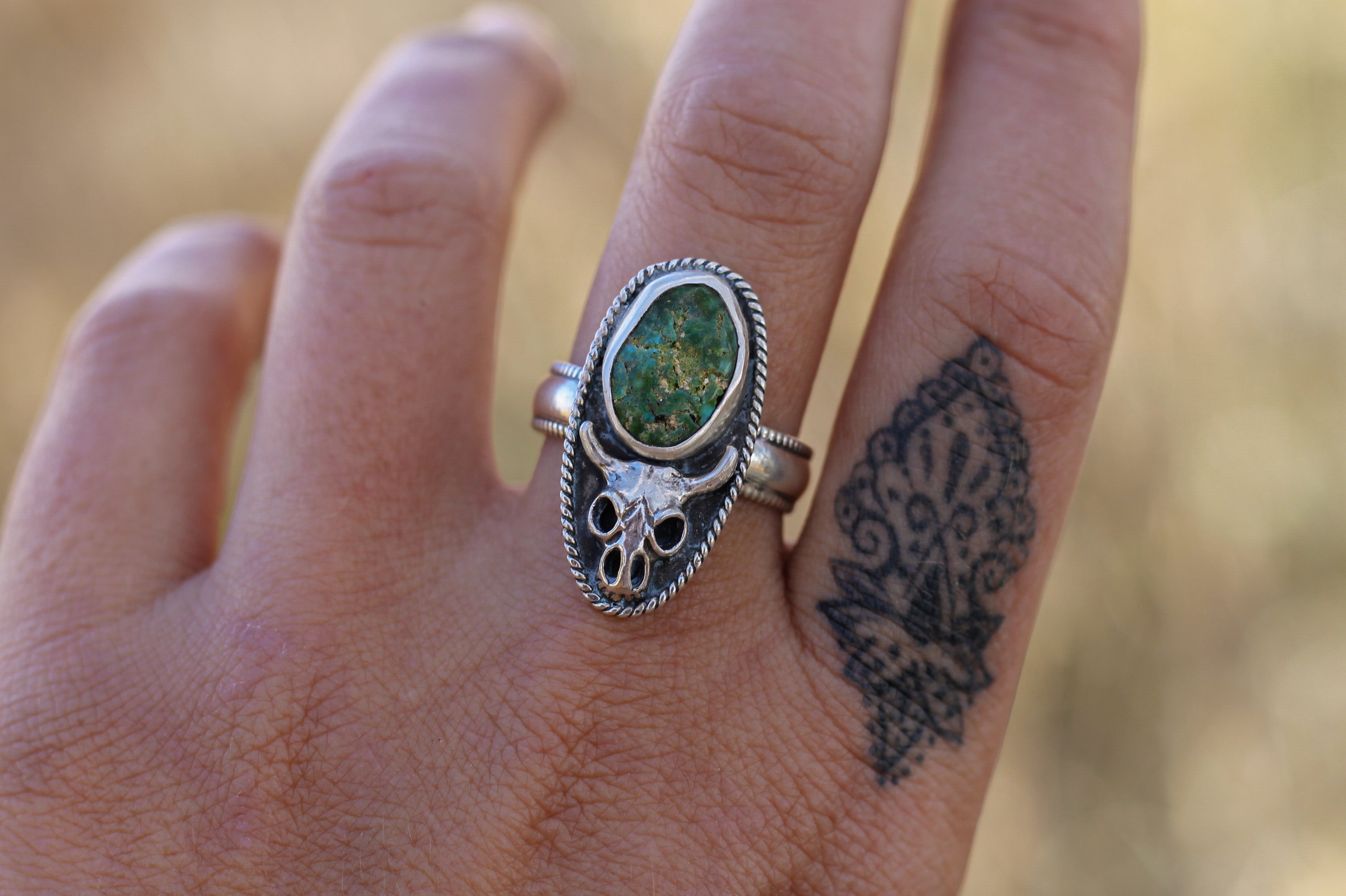 Turquoise Bull Skull Ring - Size 9.75