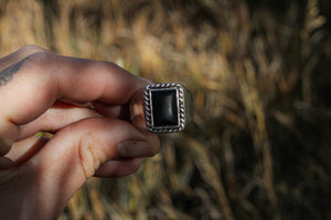 Matte Black Onyx Signet Ring - Size 12