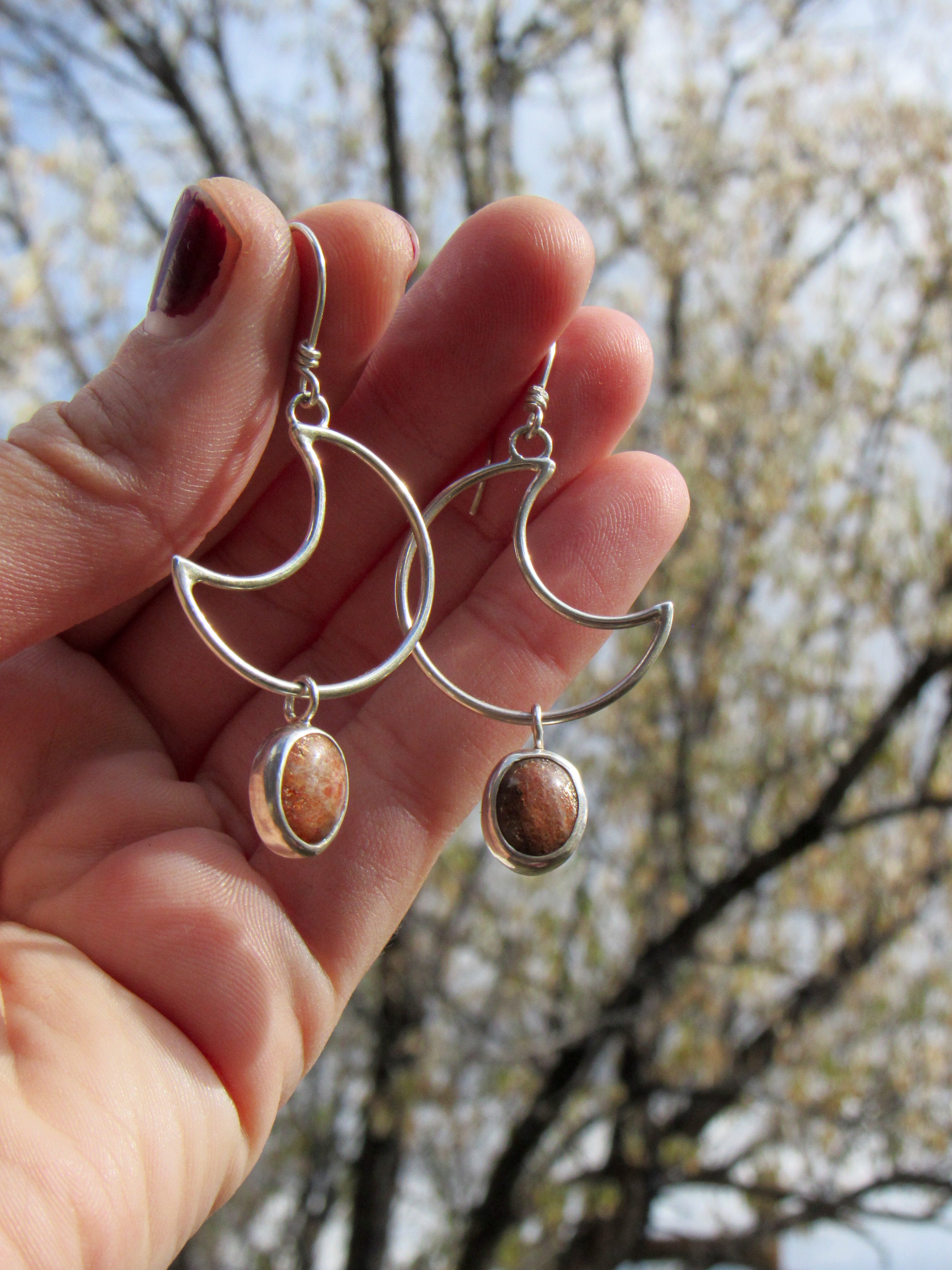Sunstone Crescent Moon Earrings