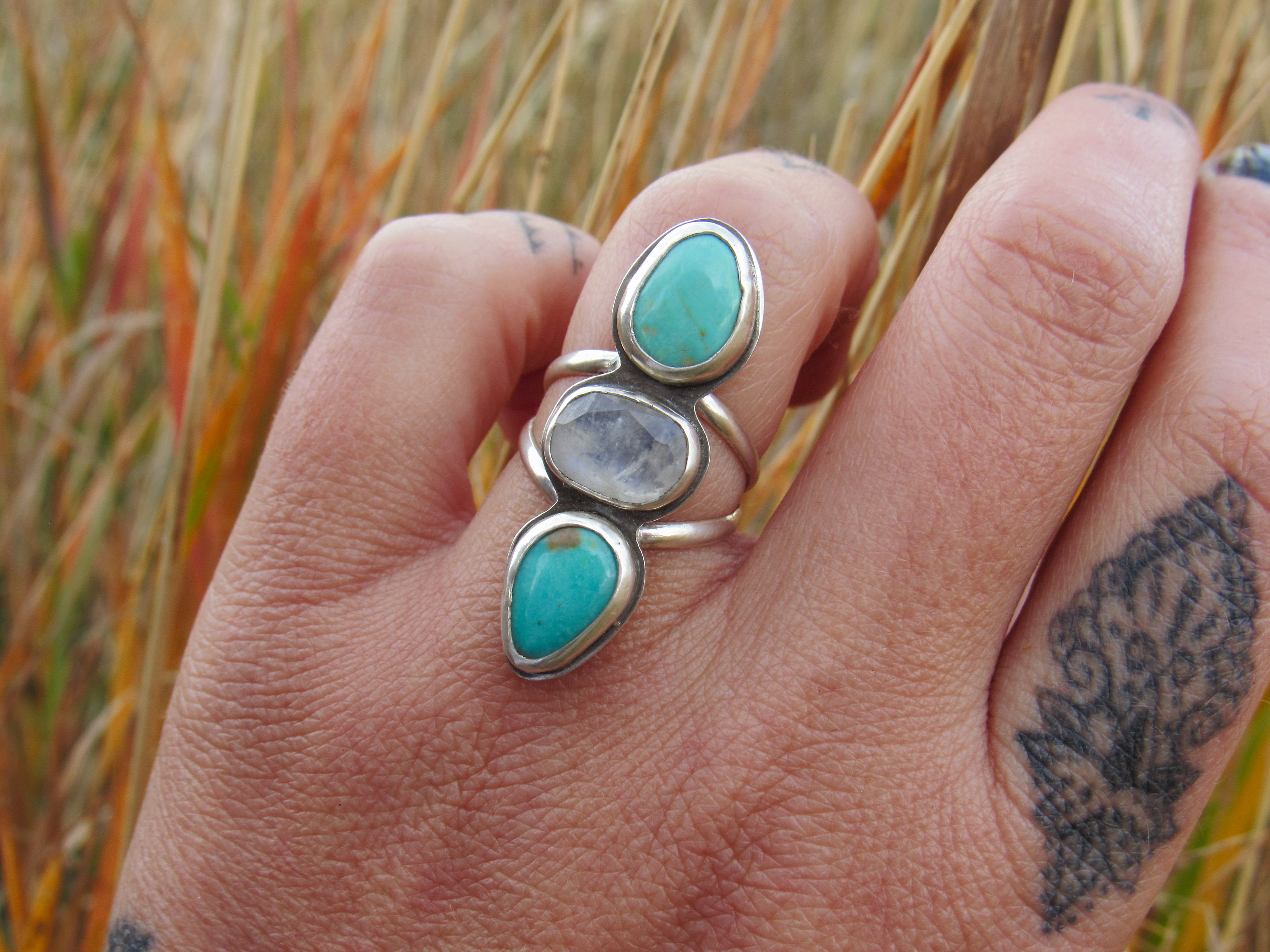 Turquoise Moonstone Ring - Size 6.25