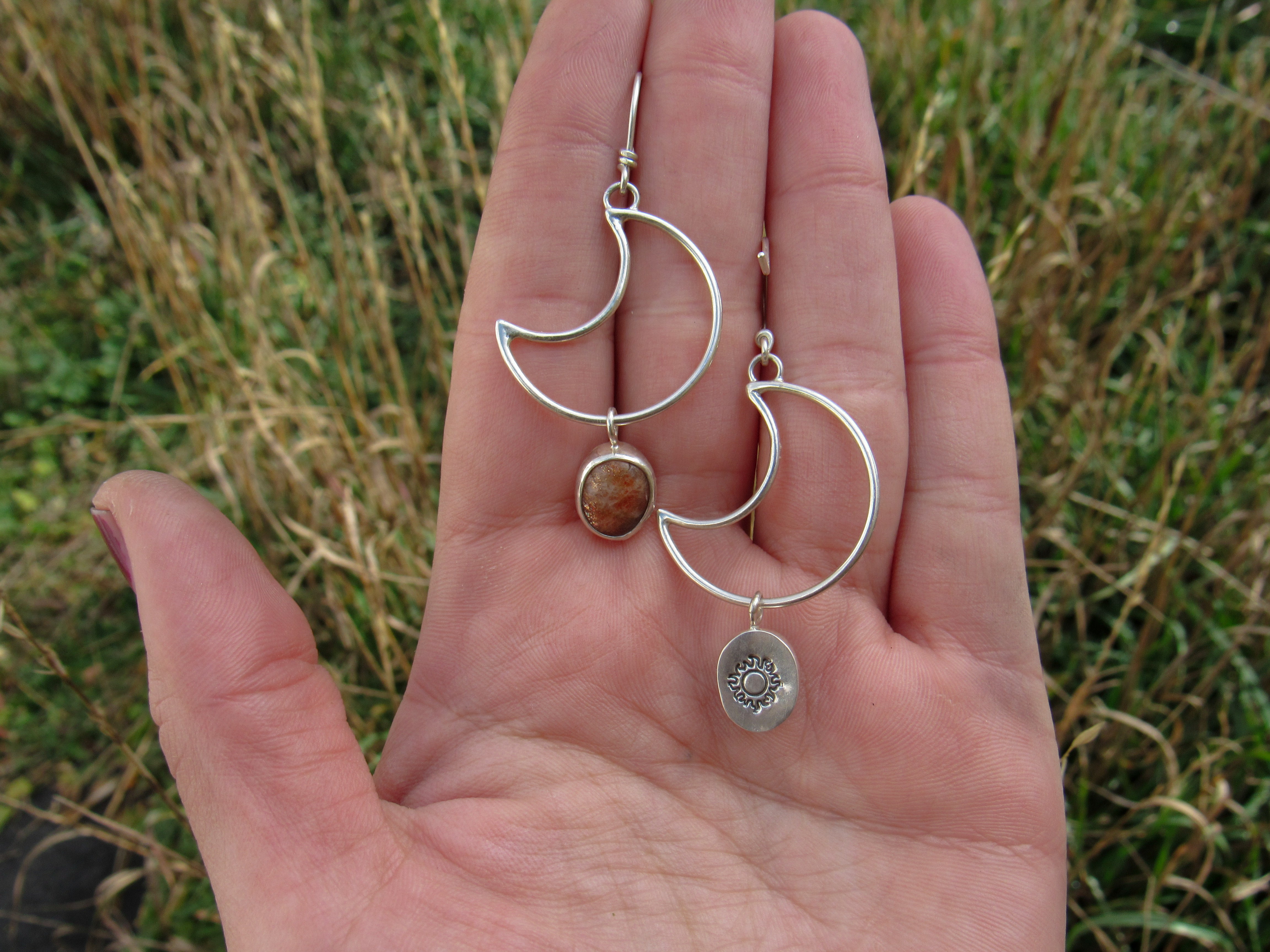 Sunstone Crescent Moon Earrings