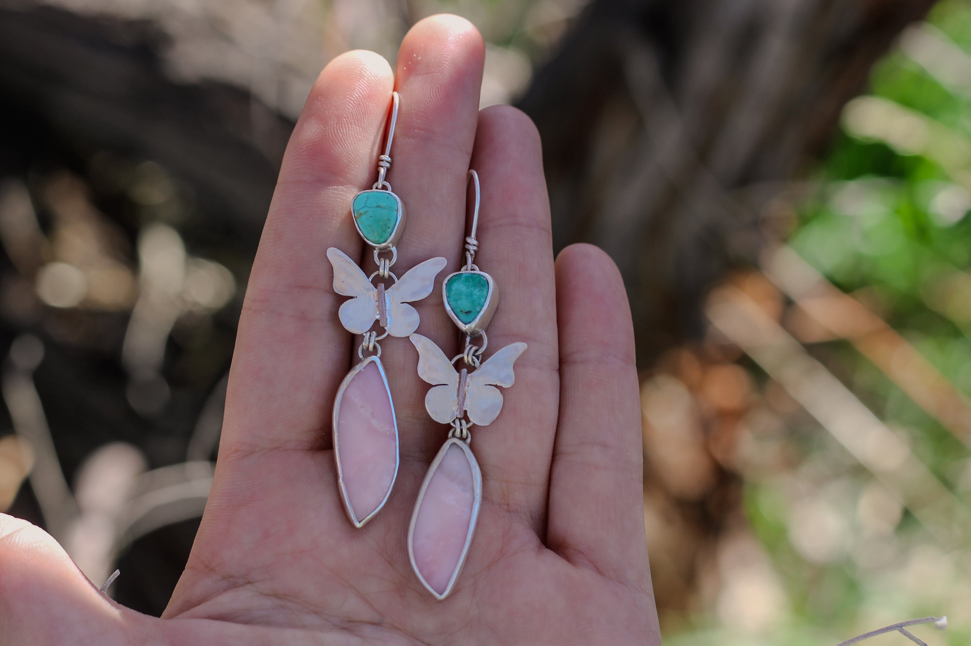 Turquoise+Pink Opal Butterfly Earrings