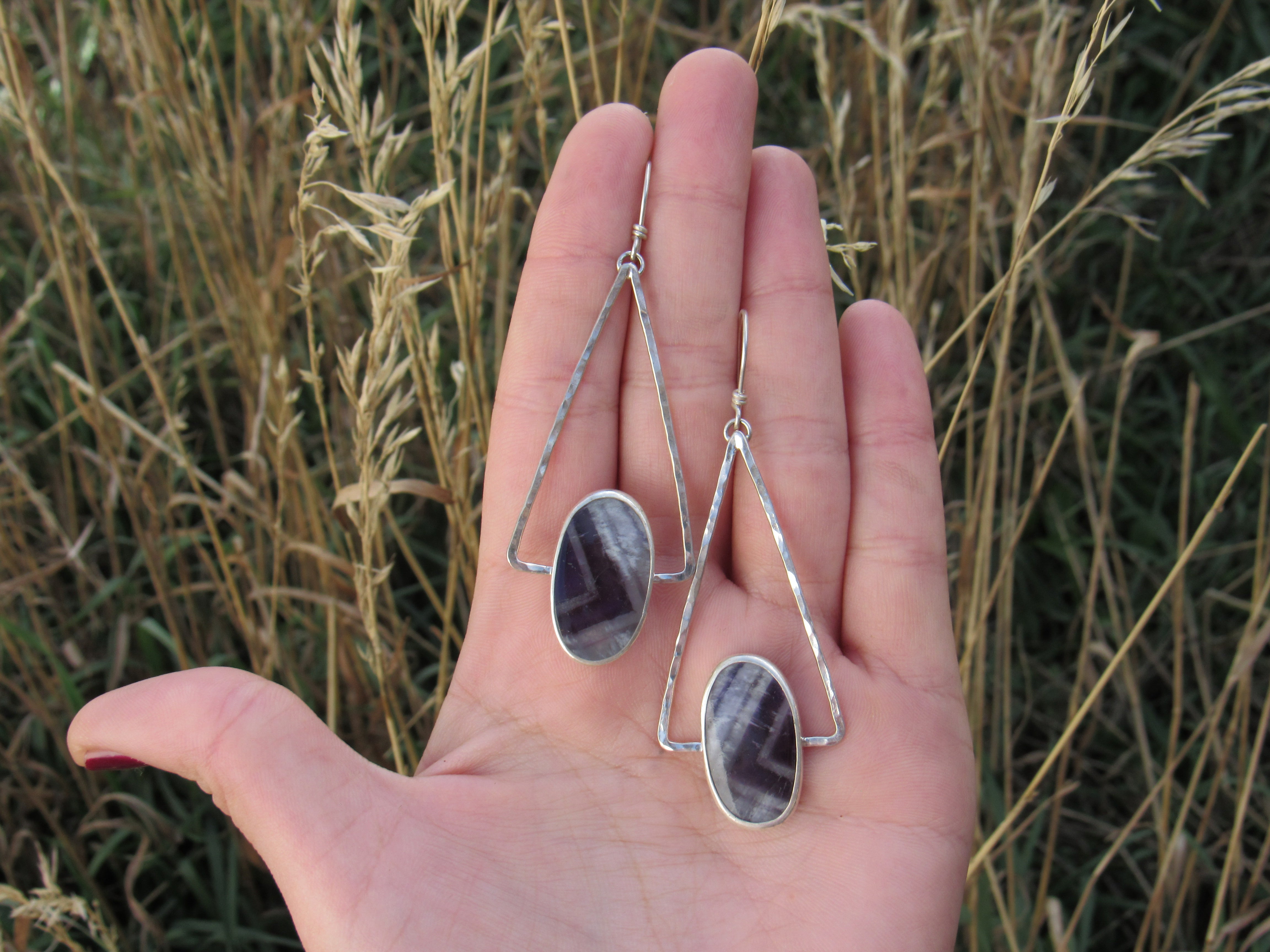 Chevron Amethyst Triangle Earrings