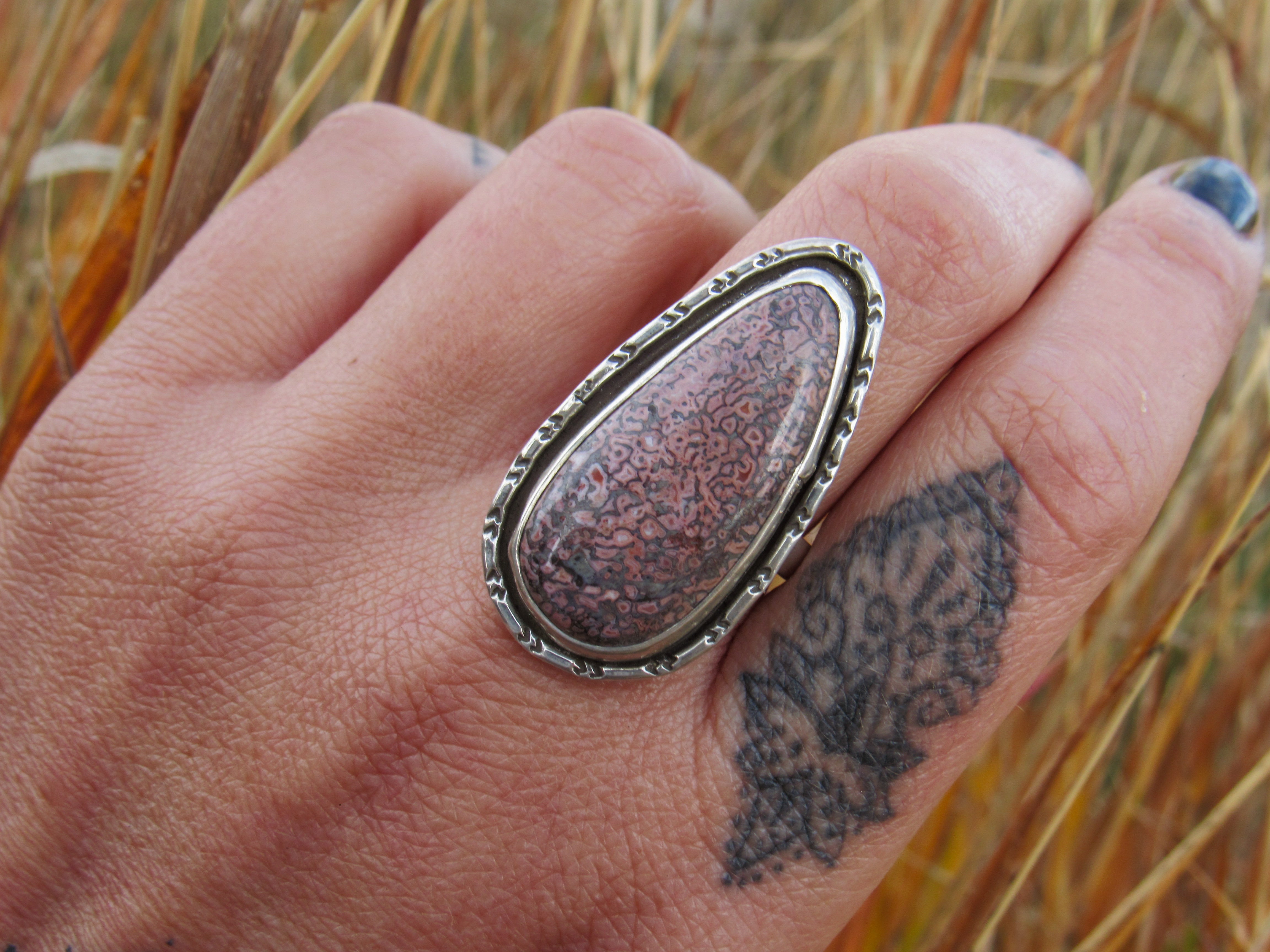 Fossilized Dinosaur Bone Ring - Size 7.75