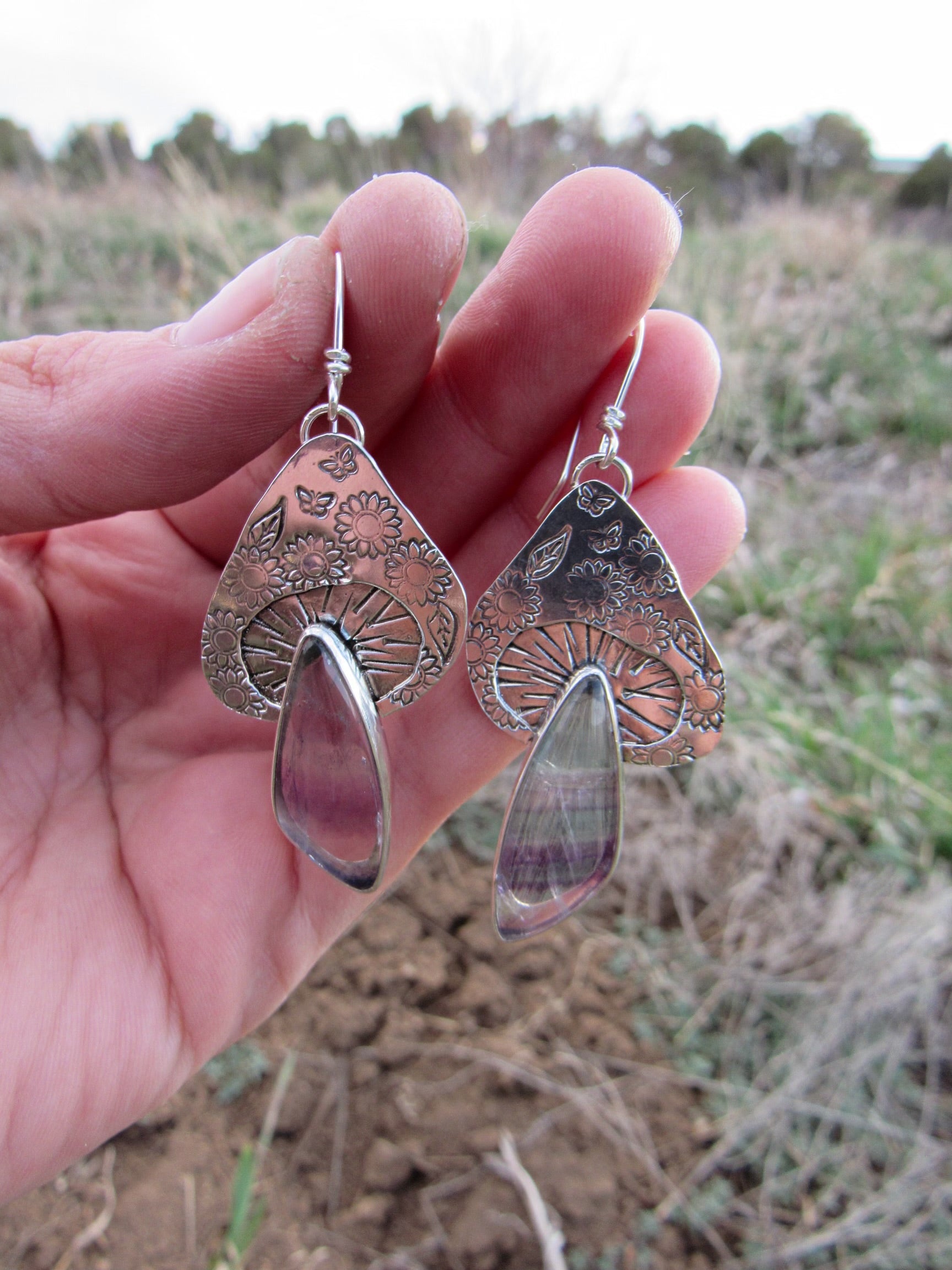Fluorite Mushroom Earrings