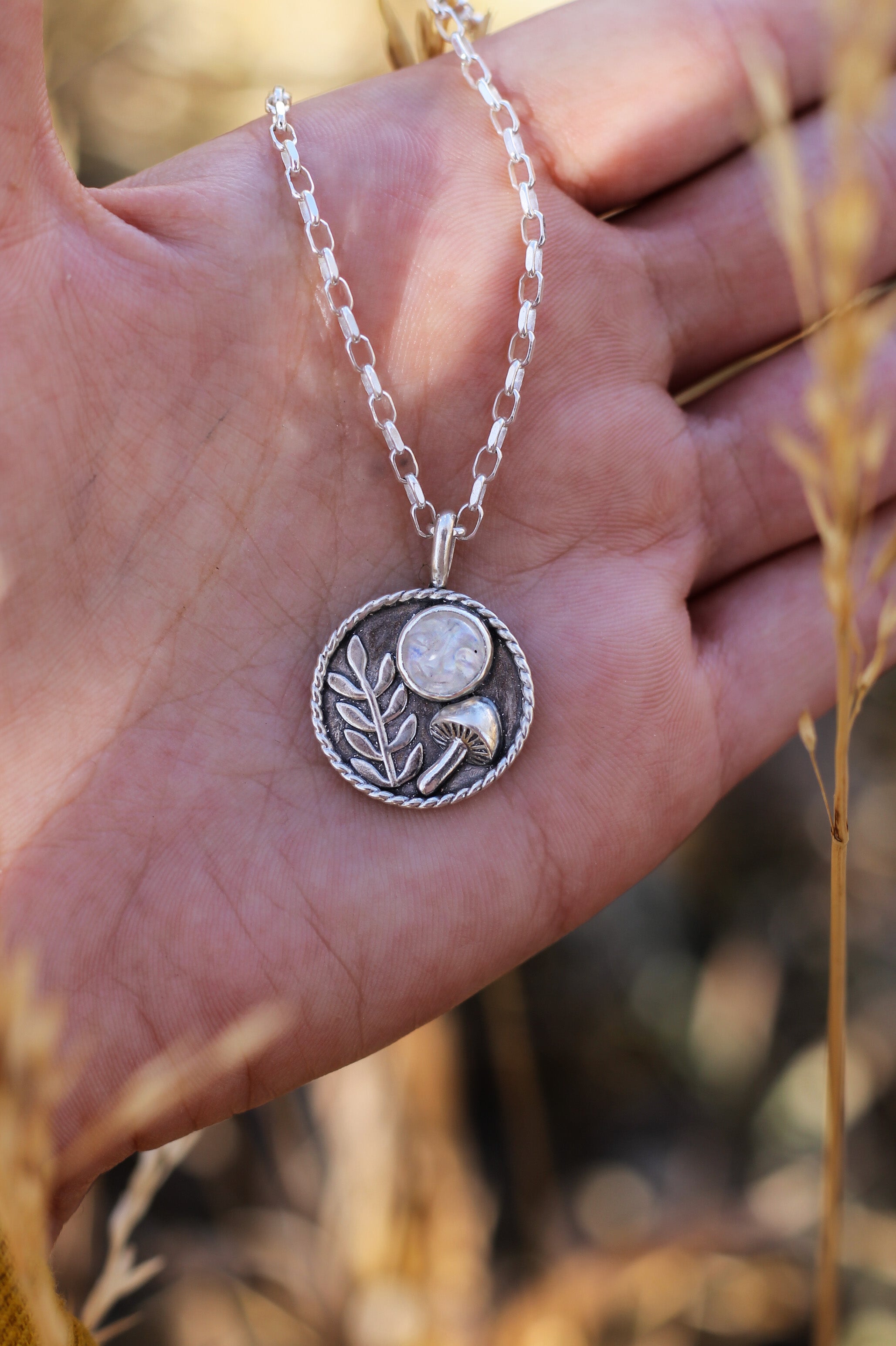 Moonstone Mushroom Medallion Necklace