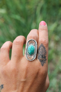 Crescent Moon + Turquoise Ring - Size 7