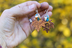 Oyster Copper Turquoise With Copper Autumn Leaf Earrings