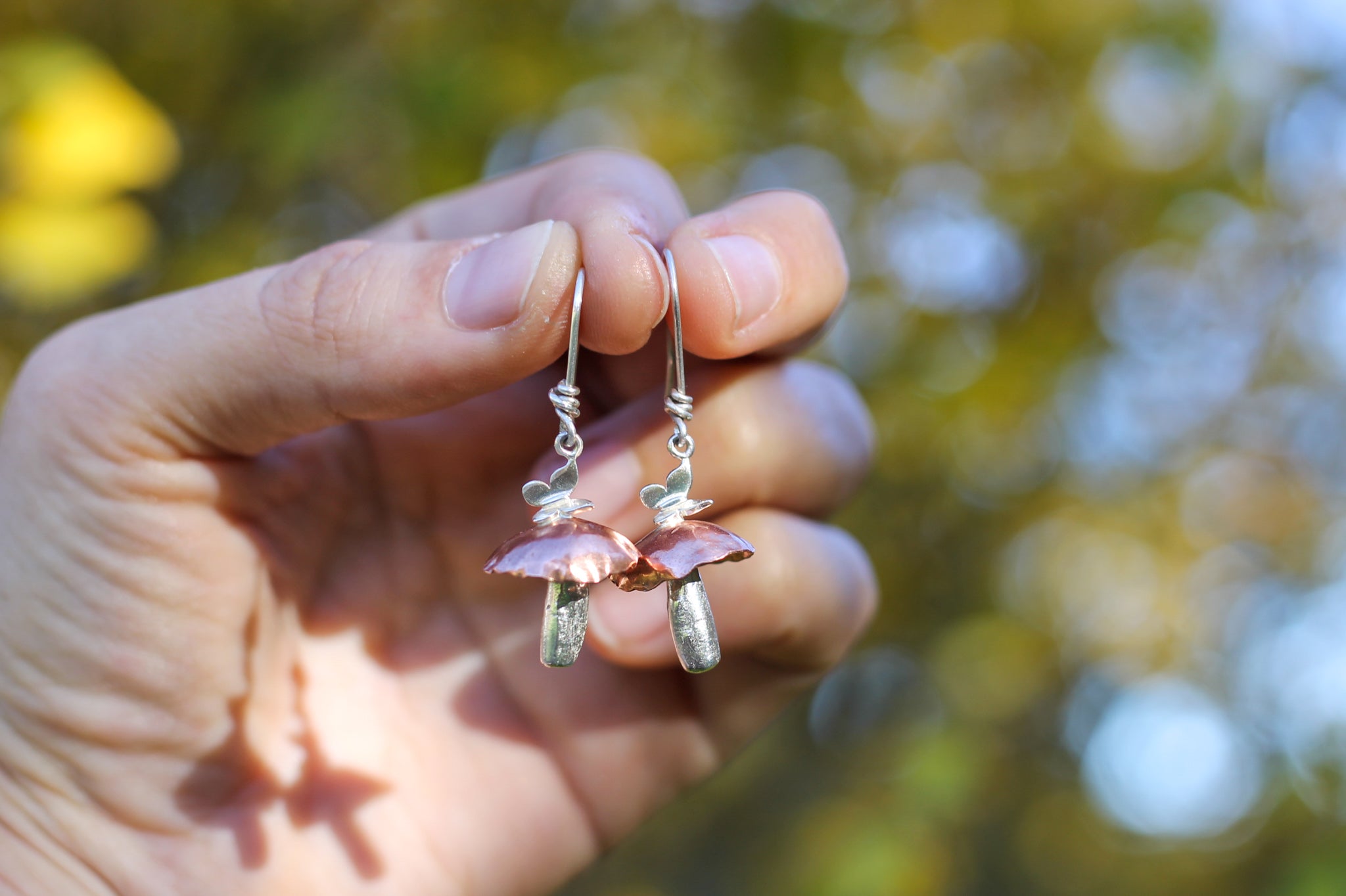 Copper + Sterling Silver Mushroom Earrings