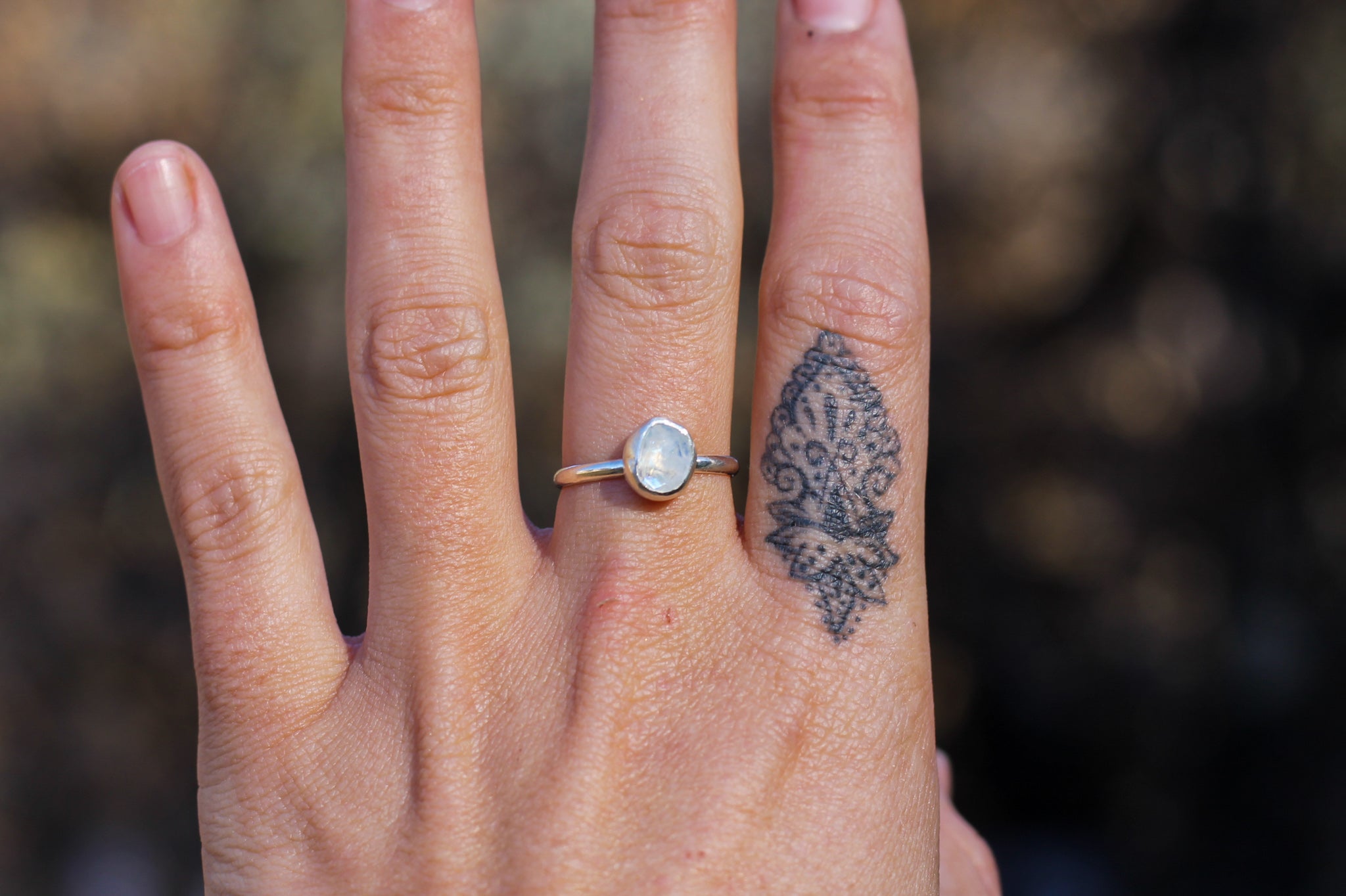 Faceted Rainbow Moonstone Ring - Size 8