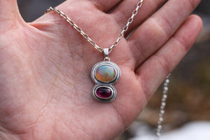 Ethiopian Opal + Pink Tourmaline Necklace