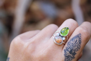 Peridot + Fire Opal Ring - Size 6.5