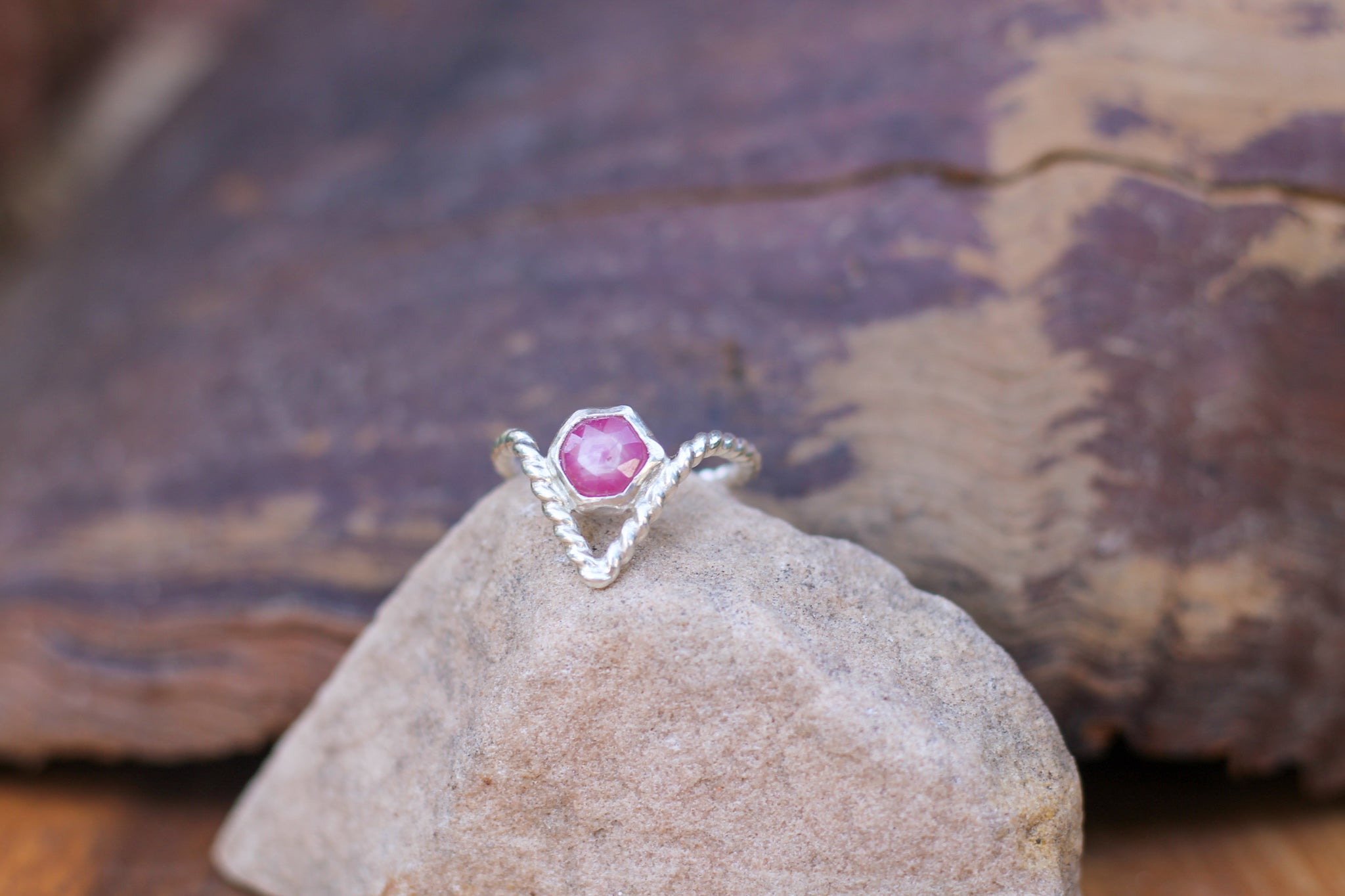 Faceted Ruby Ring - Size 7